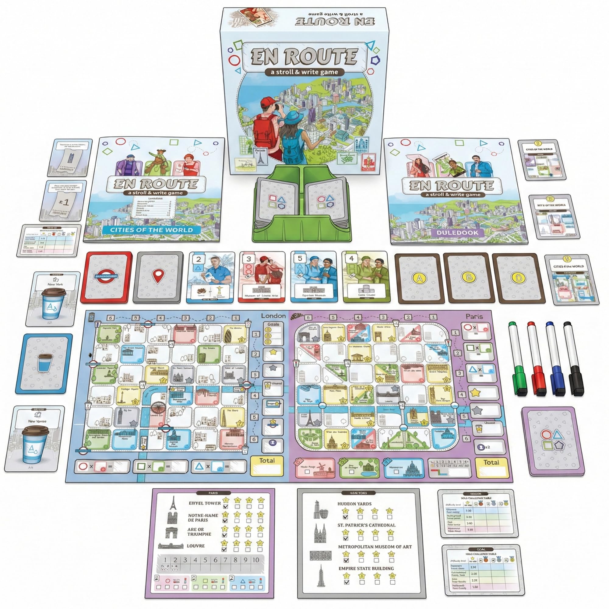 CrowD Games | En Route: A Stroll & Write Game | Flip and Write | Tourism | Route Building | for Adults and Families| Solo Mode Included | 1-4 Players | Ages 14 and up | Average Playtime 30 min