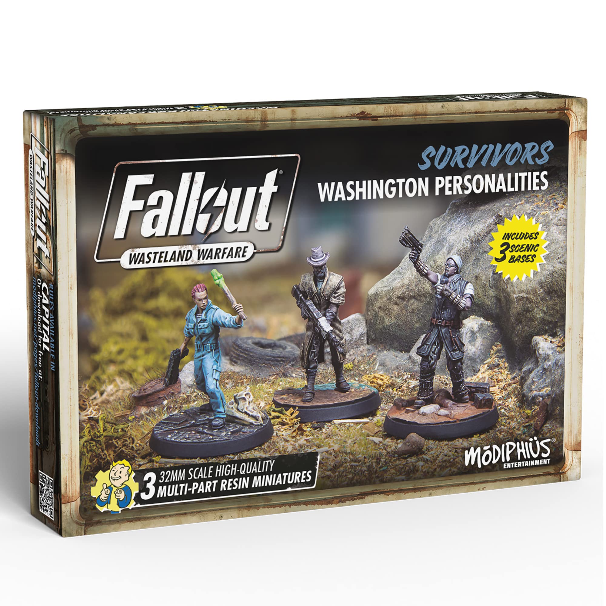 Modiphius Fallout Wasteland Warfare: Survivors: Washington Personalities - 3 Miniatures, 32mm Unpainted Figures, Capital Wave