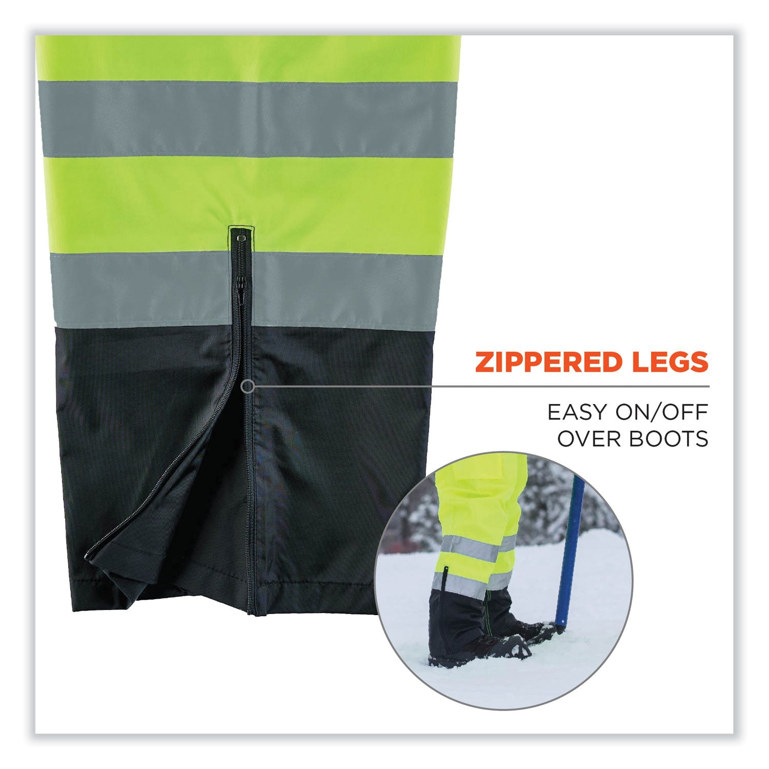 Ergodyne 8918BK Class E Bottom Rain Bibs - Bib Overall - Medium - Lime - 300D Oxford Polyester, Polyurethane
