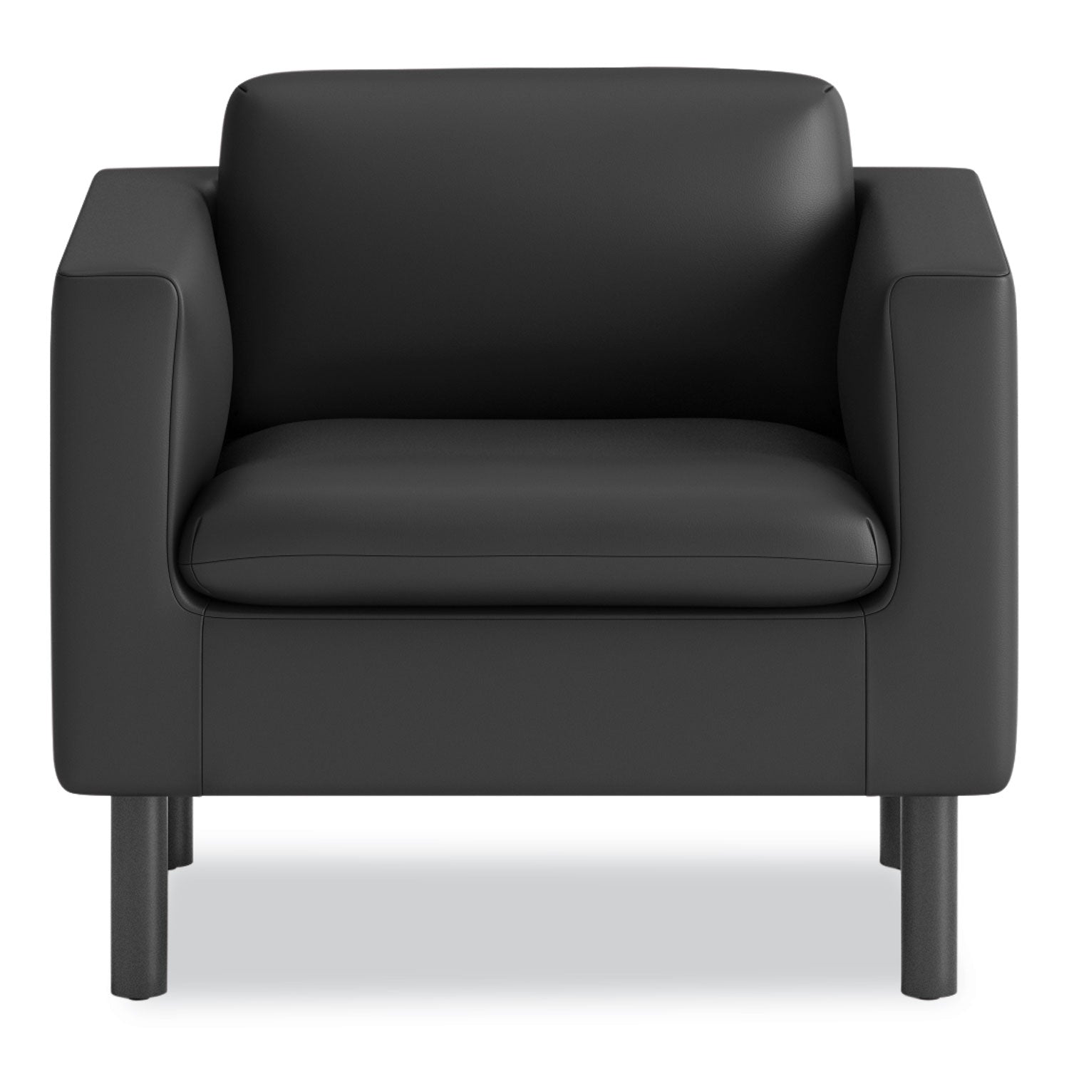 HON Parkwyn Club Chair, Black Polyurethane, 29" H x 33" W x 26.8" D, Black Metal Legs, 1 Each