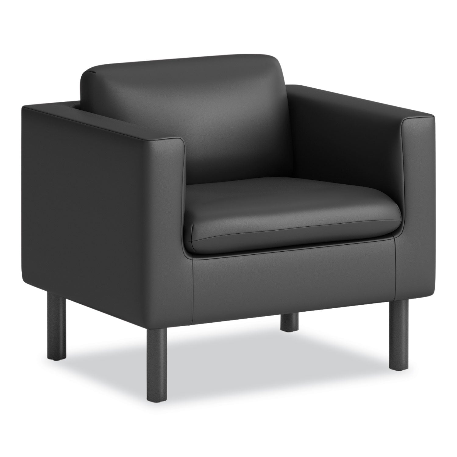 HON Parkwyn Club Chair, Black Polyurethane, 29" H x 33" W x 26.8" D, Black Metal Legs, 1 Each