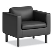 HON Parkwyn Club Chair, Black Polyurethane, 29" H x 33" W x 26.8" D, Black Metal Legs, 1 Each