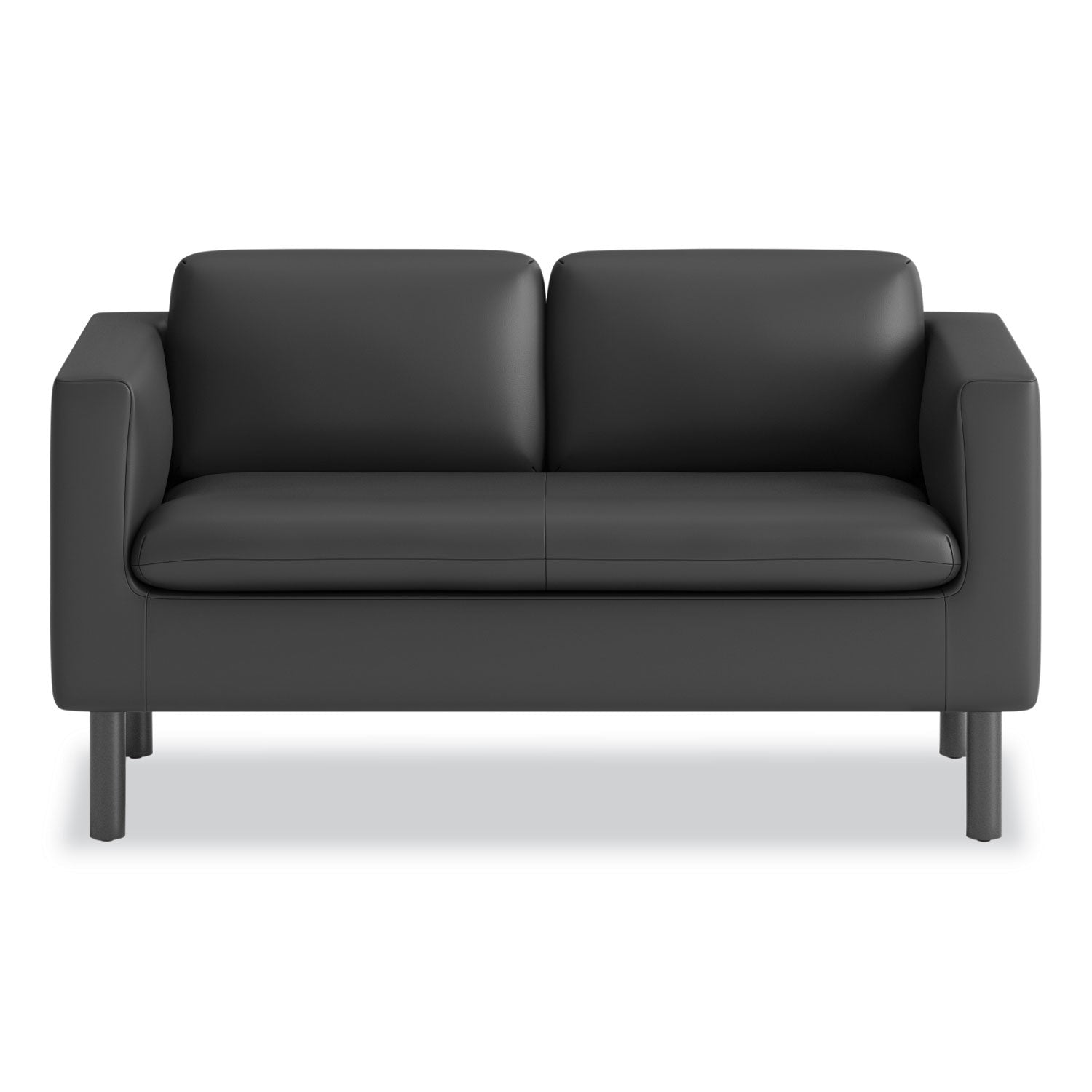 HON Parkwyn Loveseat, Black Polyurethane, 29"H x 53.5"W x 26.8"D, Metal Legs, 1 Each