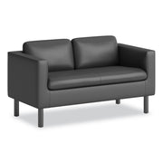 HON Parkwyn Loveseat, Black Polyurethane, 29"H x 53.5"W x 26.8"D, Metal Legs, 1 Each