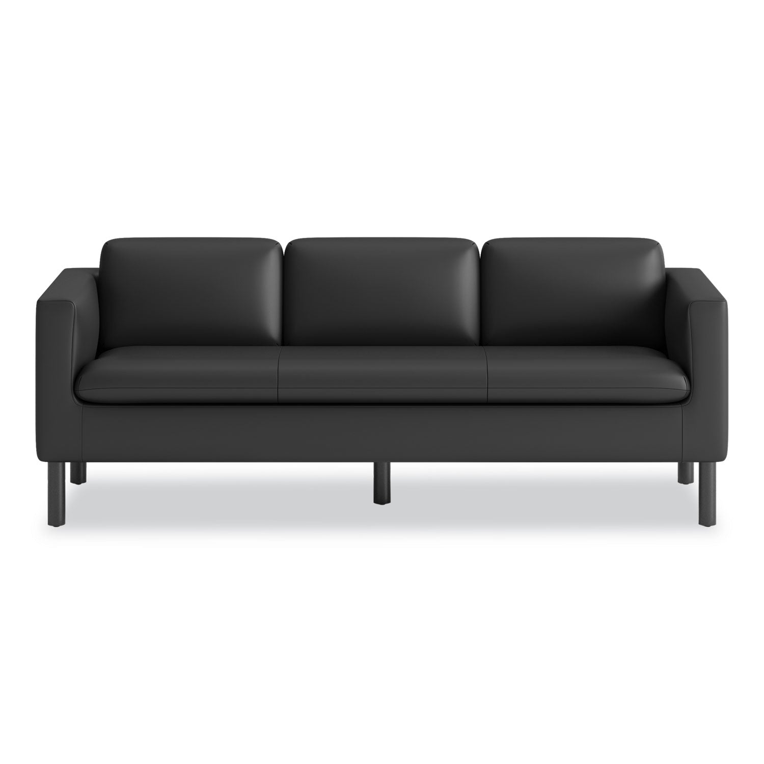 HON Parkwyn Lounge Sofa, Black Polyurethane, 29" H x 77" W x 26.8" D, Black Metal Legs, 1 Each