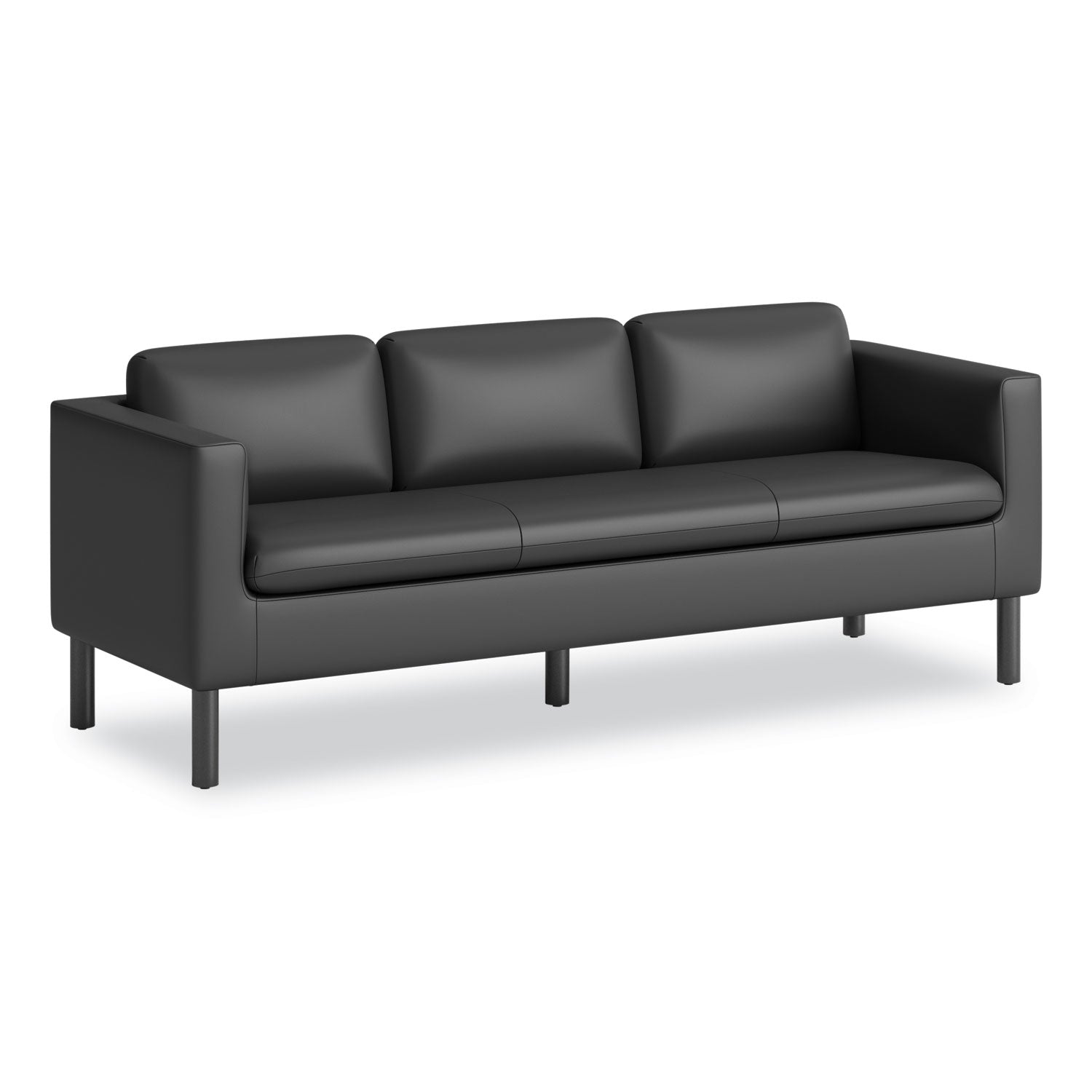 HON Parkwyn Lounge Sofa, Black Polyurethane, 29" H x 77" W x 26.8" D, Black Metal Legs, 1 Each