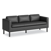 HON Parkwyn Lounge Sofa, Black Polyurethane, 29" H x 77" W x 26.8" D, Black Metal Legs, 1 Each