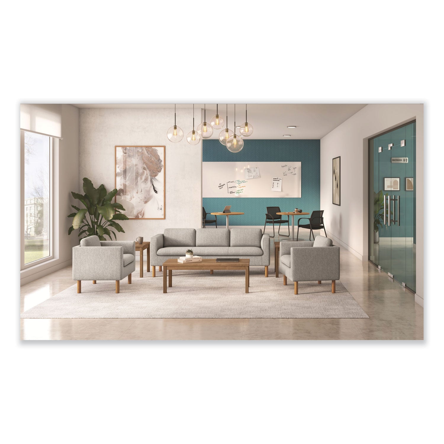 HON Parkwyn Lounge Sofa, Fabric, Gray, Medium Oak Legs, 1 Each