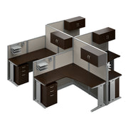 Bush Business Furniture Office in an Hour 4 Person L Shaped Cubicle Desks with Storage, Drawers, and Organizers in Mocha Cherry - 128.98" Width x 128.98" Depth x 62.87" Height