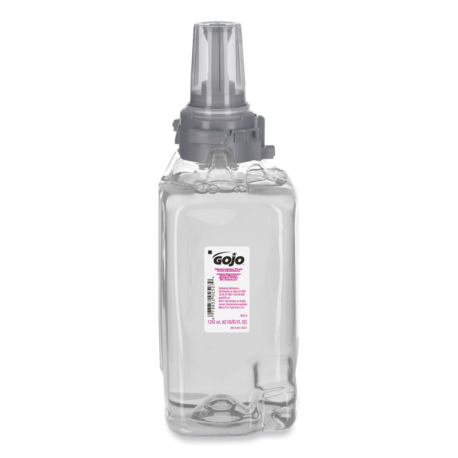 Gojo Antibacterial Handwash ADX-12 Dispenser Refill, Plum Scent, 1.32 Quart, Clear, Rich Lather, Moisturizing, Antibacterial, Push Pump, 3 per Carton