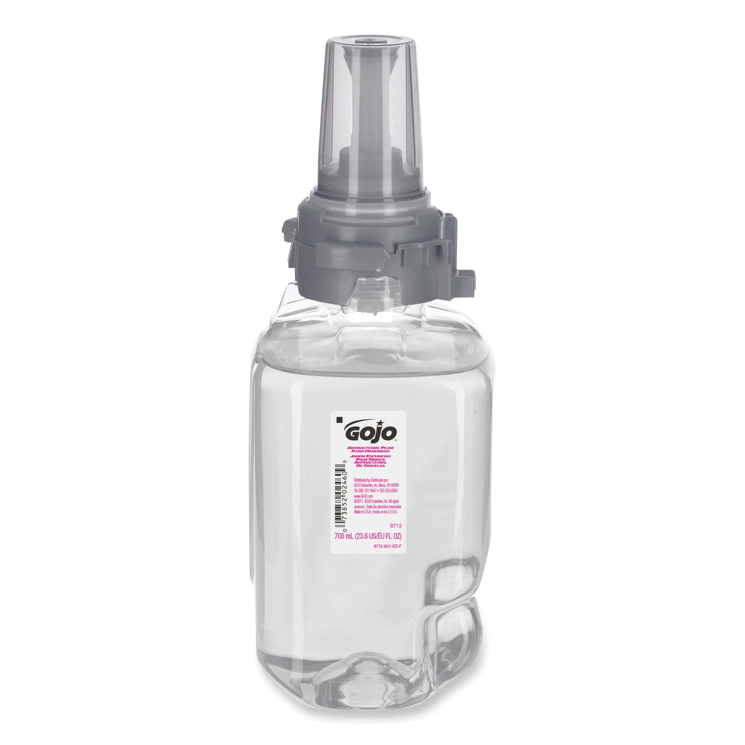Gojo&reg; ADX-7 Dispenser Antibacterial Hand Soap Refill - Plum Scent - 23.67 fl oz - Pump Bottle Dispenser - Bacteria Remover, Kill Germs - Hand, Skin - Moisturizing - Antibacterial - Clear - Rich Lather, Bio-based - 1 Each