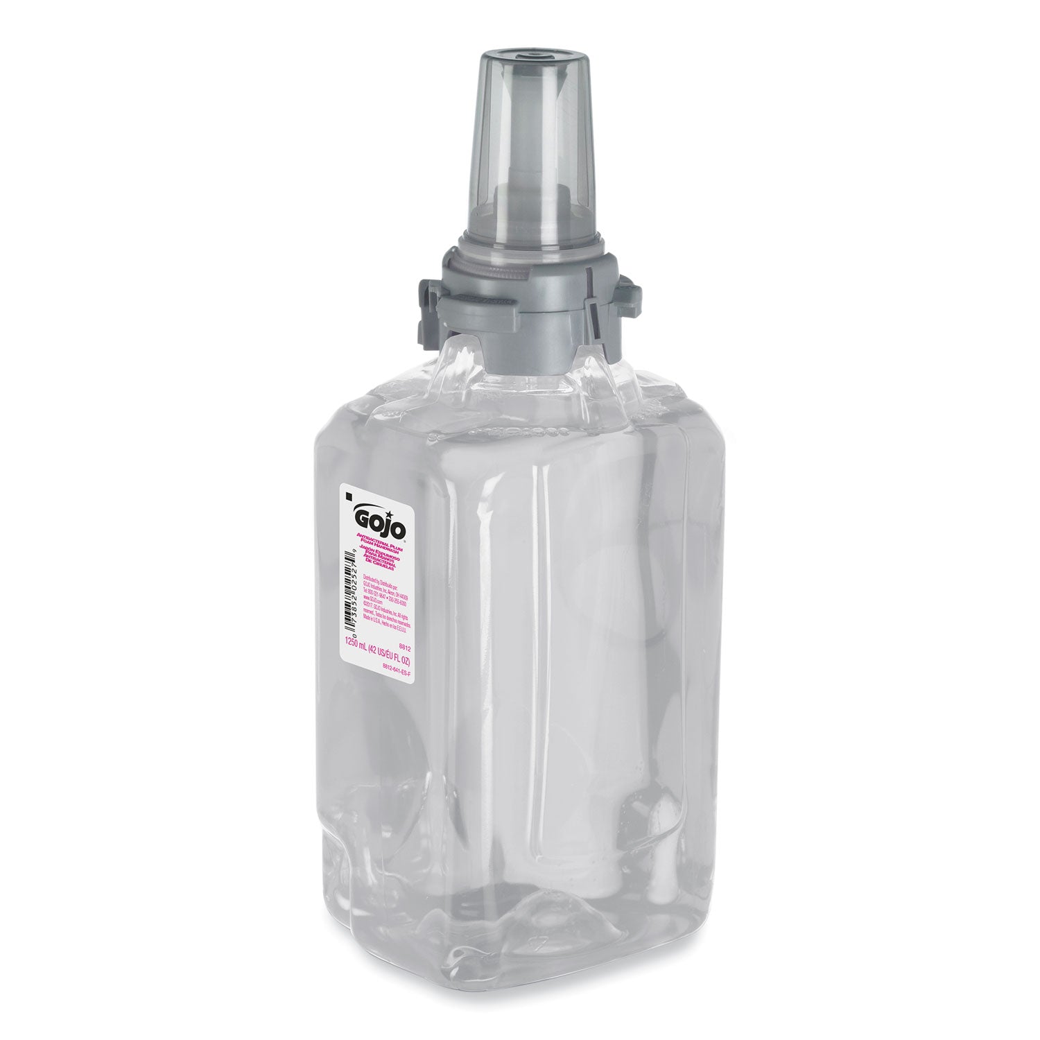 Gojo Antibacterial Handwash ADX-12 Dispenser Refill, Plum Scent, 1.32 Quart, Clear, Rich Lather, Moisturizing, Antibacterial, Push Pump, 3 per Carton