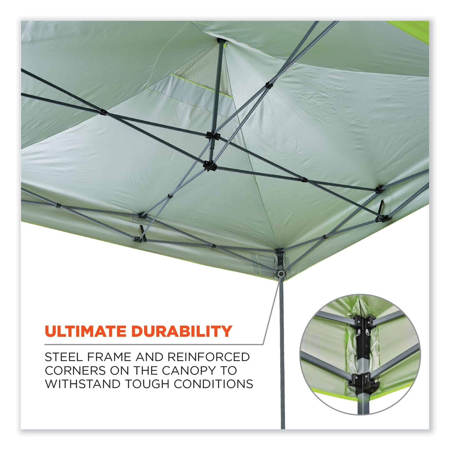 Ergodyne 6000 Heavy-Duty Pop-Up Tent - 10ft x 10ft / 3m x 3m - Canopy StyleLime - Acrylonitrile Butadiene Styrene (ABS), Plastic, Polyester, Polyurethane - Steel Frame