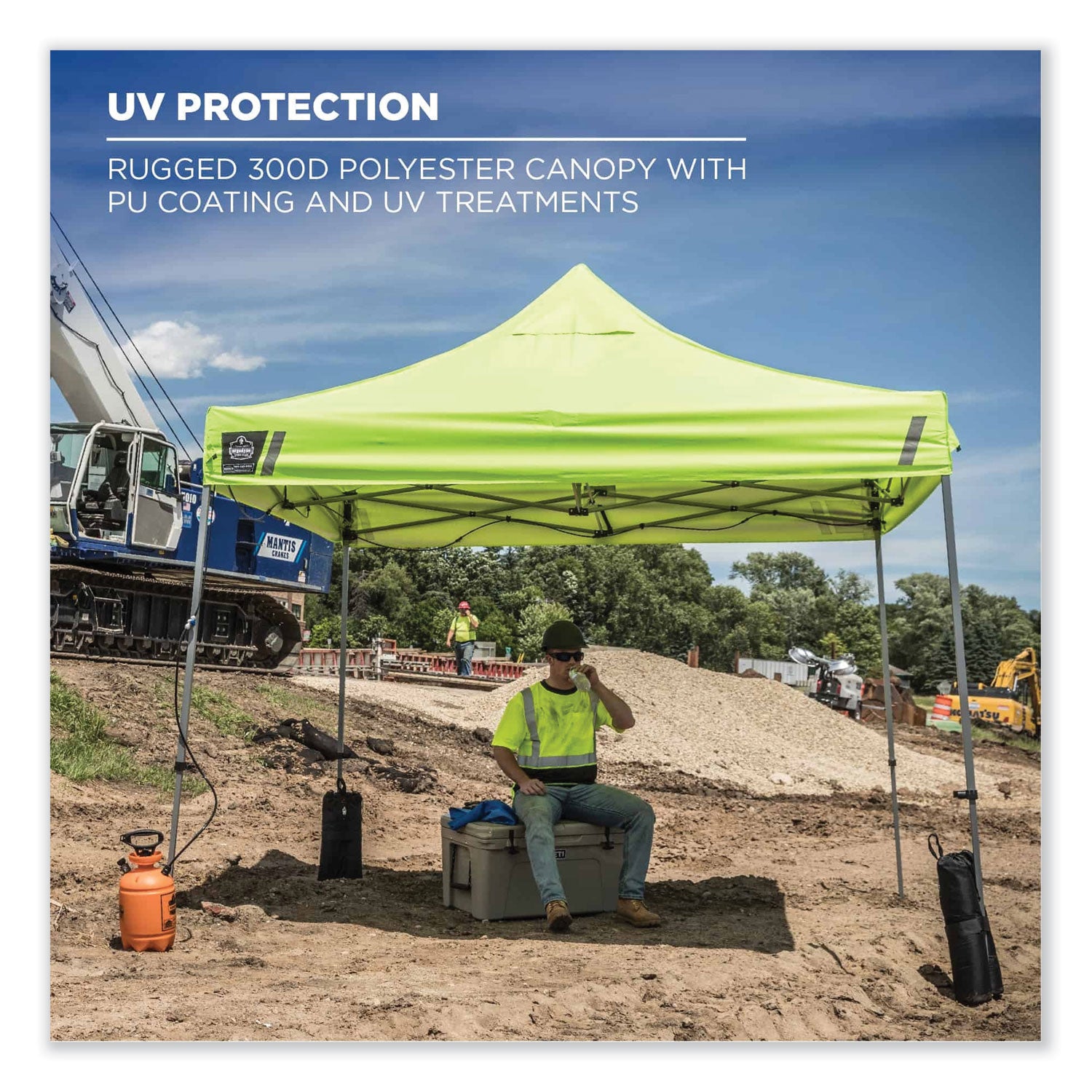 Ergodyne 6000 Heavy-Duty Pop-Up Tent - 10ft x 10ft / 3m x 3m - Canopy StyleLime - Acrylonitrile Butadiene Styrene (ABS), Plastic, Polyester, Polyurethane - Steel Frame
