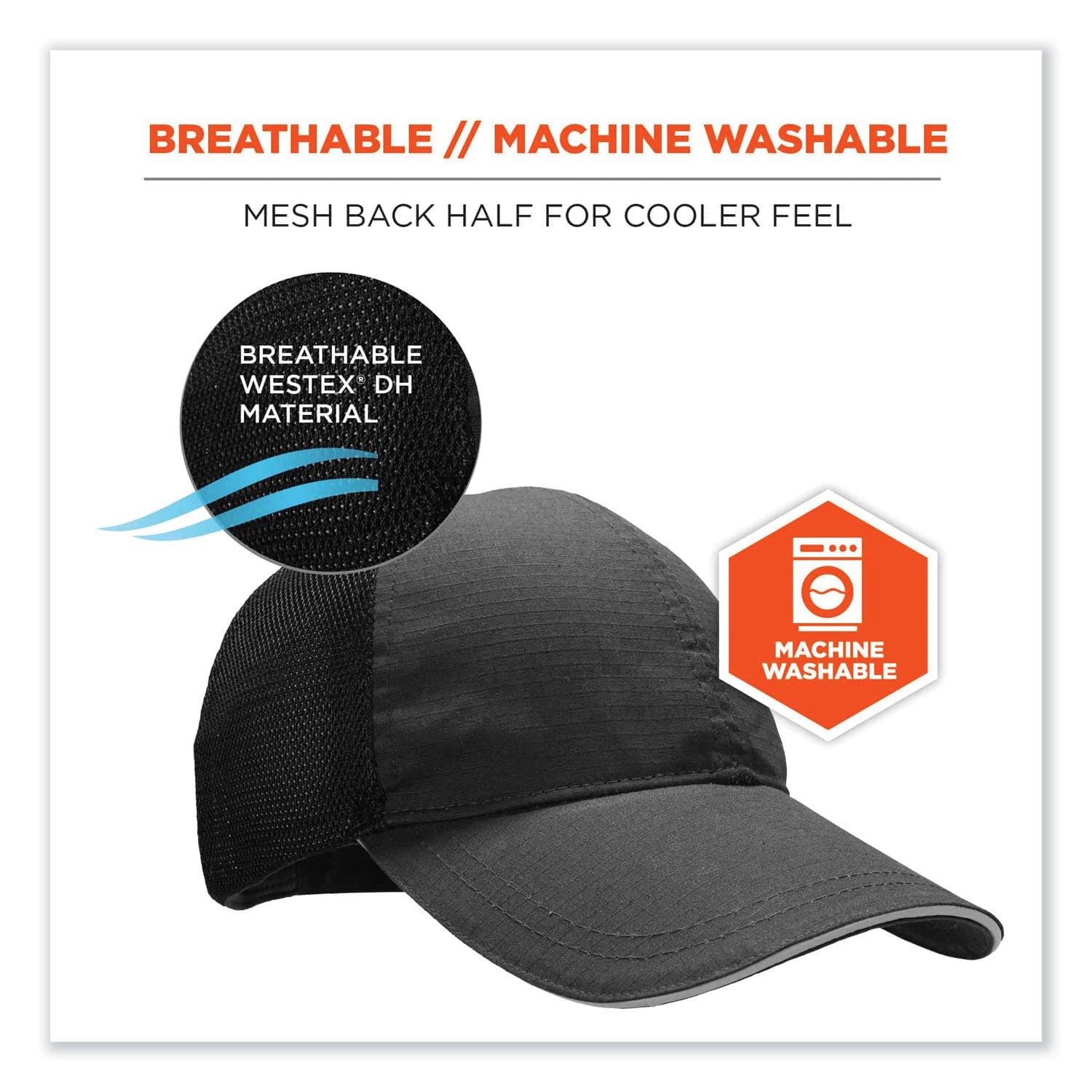 Ergodyne 8946 Standard Baseball Cap, Navy, One Size, Reflective, Adjustable, Breathable, Lightweight, Comfortable, Machine Washable, Hook & Loop Closure, Mesh Back, 1 Each