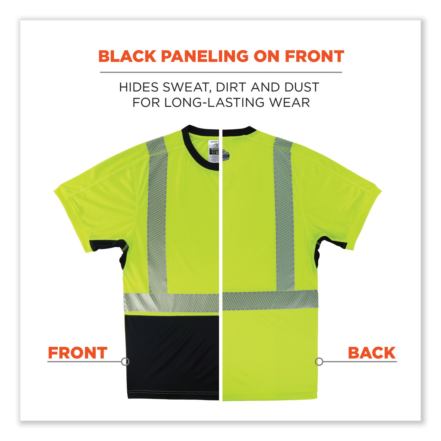 Ergodyne 8283BK Lightweight Hi-Vis T-Shirt, Small, Lime/Black, 100% Polyester, 1 Each