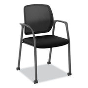 HON Nucleus Guest Chair, Black Fabric Seat, Black Mesh Back, Four-Legged Base, Arched Armrests, Modern Style, 1 Each