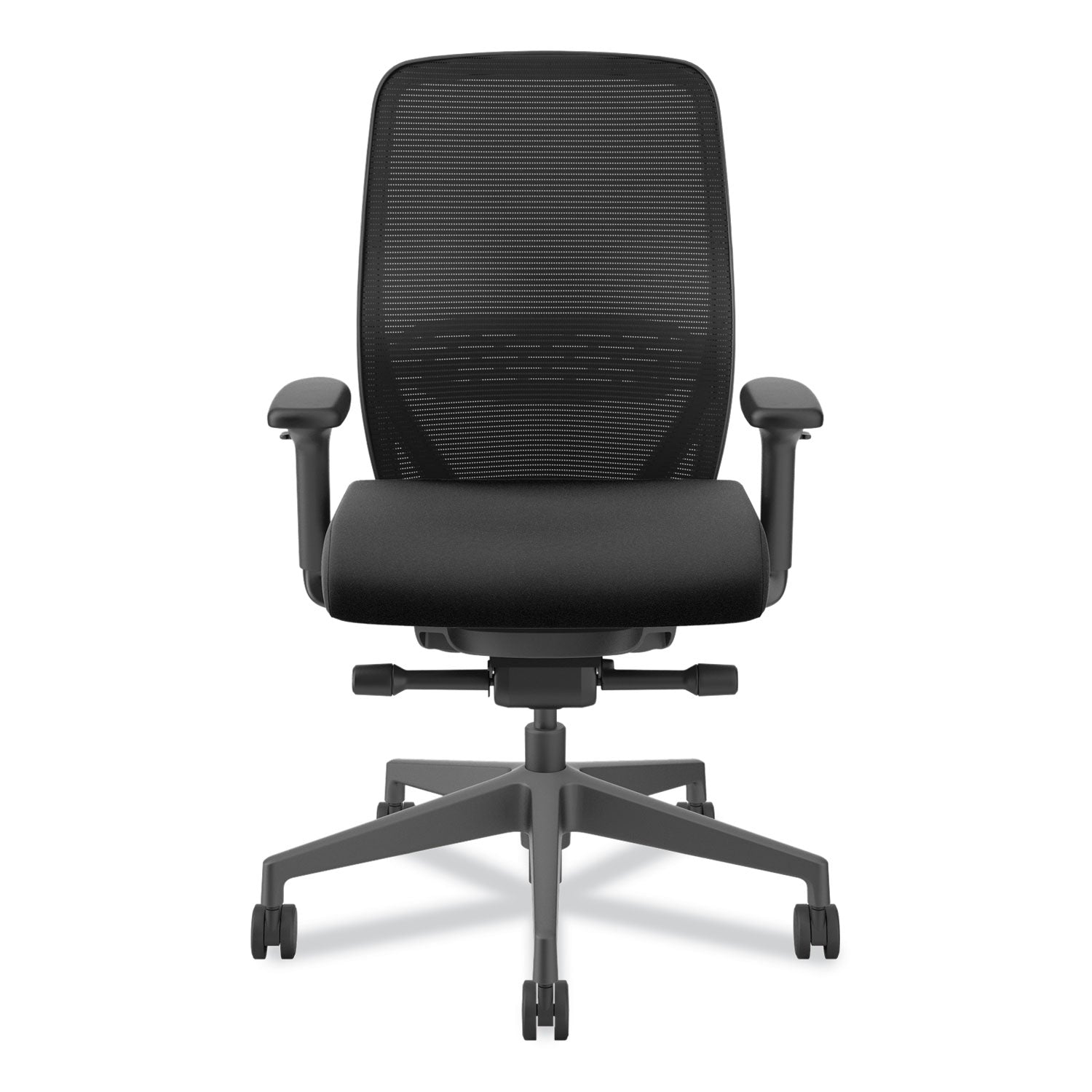 HON Nucleus Task Chair KD, Black Fabric Seat, Black Mesh Back, Black Frame, Adjustable Armrests, Ergonomic Design, 1 Each