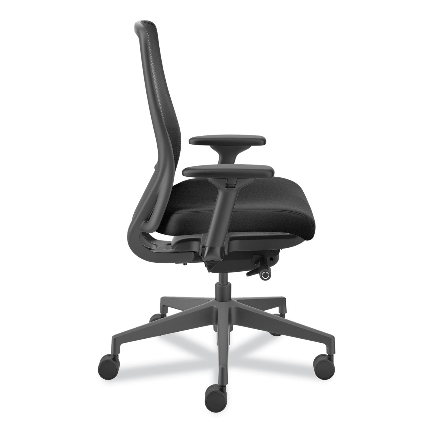 HON Nucleus Task Chair KD, Black Fabric Seat, Black Mesh Back, Black Frame, Adjustable Armrests, Ergonomic Design, 1 Each