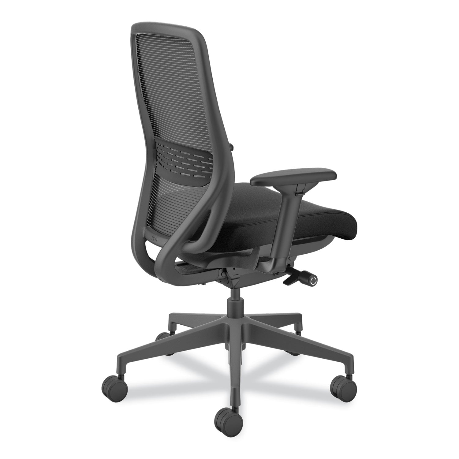 HON Nucleus Task Chair KD, Black Fabric Seat, Black Mesh Back, Black Frame, Adjustable Armrests, Ergonomic Design, 1 Each