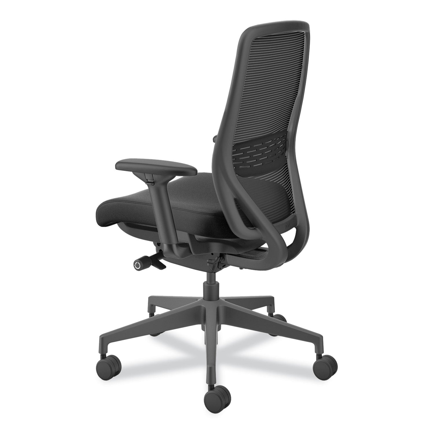 HON Nucleus Task Chair KD, Black Fabric Seat, Black Mesh Back, Black Frame, Adjustable Armrests, Ergonomic Design, 1 Each