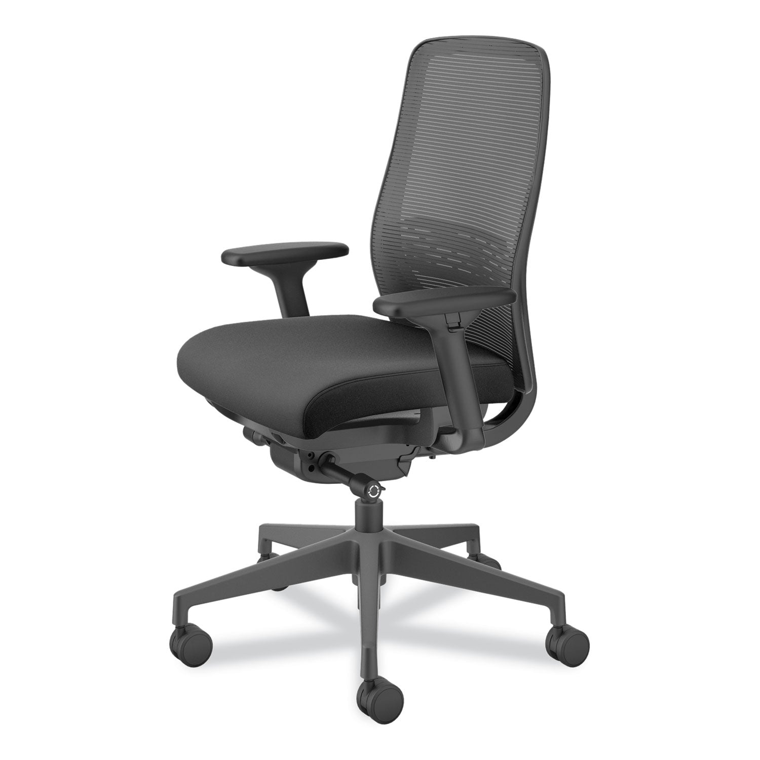 HON Nucleus Task Chair KD, Black Fabric Seat, Black Mesh Back, Black Frame, Adjustable Armrests, Ergonomic Design, 1 Each
