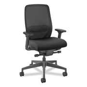 HON Nucleus Task Chair KD, Black Fabric Seat, Black Mesh Back, Black Frame, Adjustable Armrests, Ergonomic Design, 1 Each