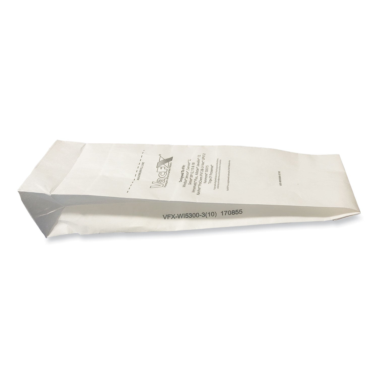 Vacuum Filter Bags Designed to Fit Allstar Javelin 12'' Series/Windsor Sensor S/S2/XP/Veramatic Plus, 100/Carton