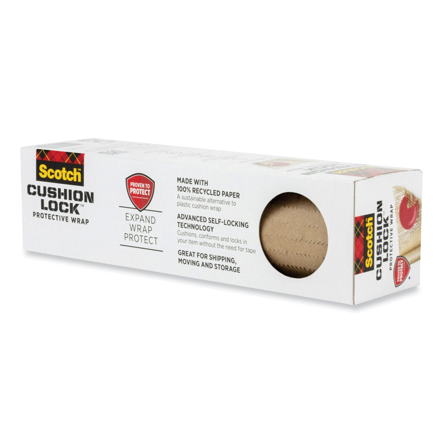 Scotch Cushion Lock Protective Wrap, 30 ft x 12.38", 26 lb Basis Weight, Brown, Paper, 1 Roll