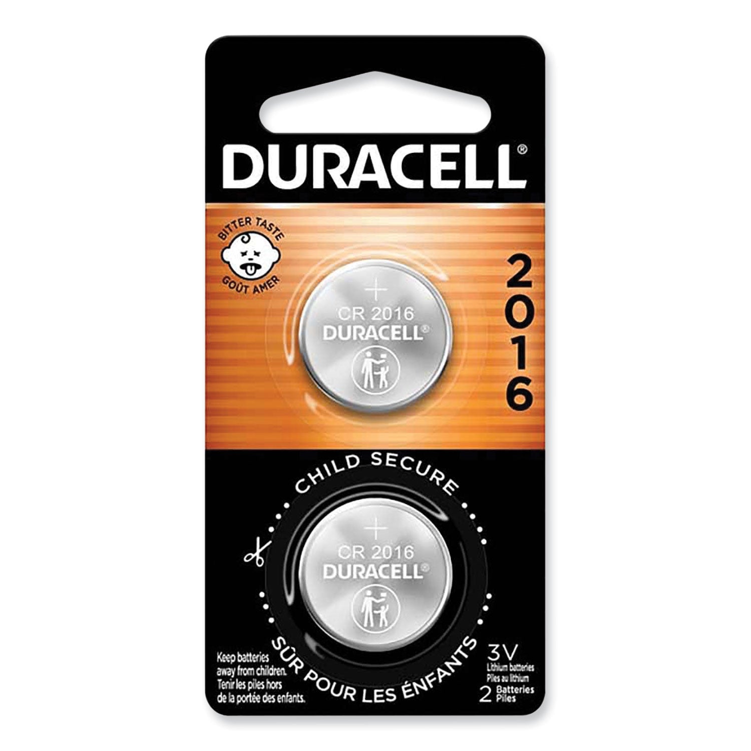 Lithium Coin Batteries With Bitterant, 2016, 2/Pack