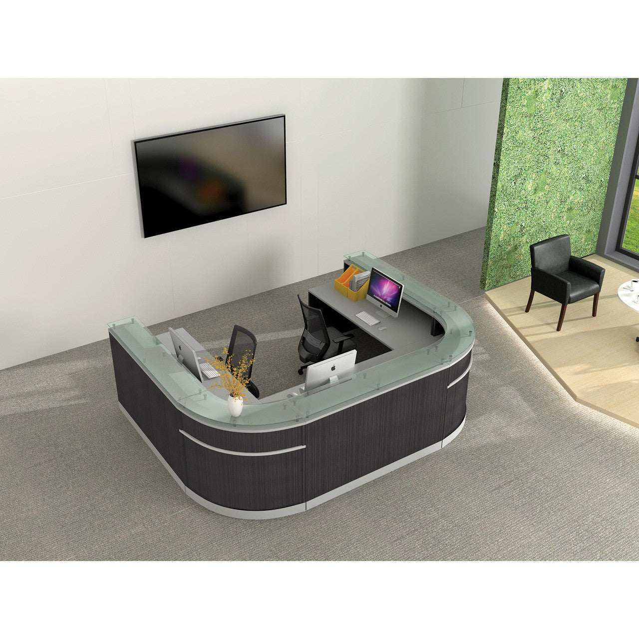 OfficeSource Cosmo Reception Typical - 111"W x 79.5''D x 41''H - Steely Gray