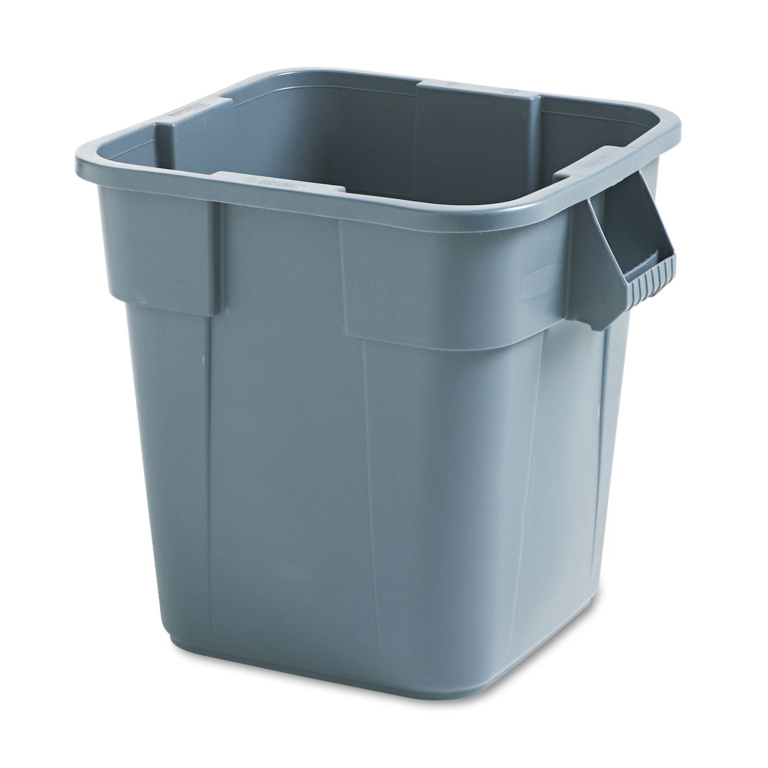 Rubbermaid Commercial Square Brute Container - 28 gal Capacity - Square - Handle, Rounded Corner, Easy to Clean, Sturdy - 22.5" Height x 21.5" Width x 21.5" Depth - Plastic - Gray - 1 Each