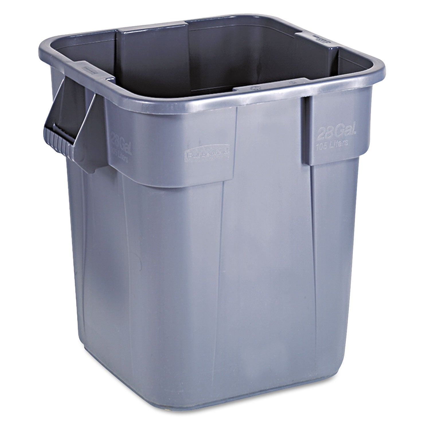 Rubbermaid Commercial Square Brute Container - 28 gal Capacity - Square - Handle, Rounded Corner, Easy to Clean, Sturdy - 22.5" Height x 21.5" Width x 21.5" Depth - Plastic - Gray - 1 Each