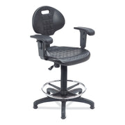 NPS® Polyurethane Task Stool with Arms, 22"-32" Height, Surface Color: Black, Frame Color: Black