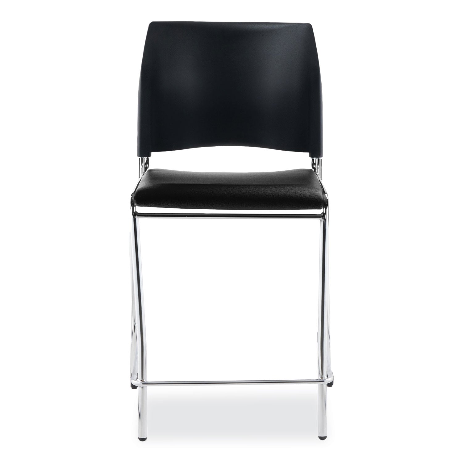 NPS® 8700 Series Cafetorium Plush Vinyl Stool, 24"H, Surface Color: Black, Frame Color: Chrome