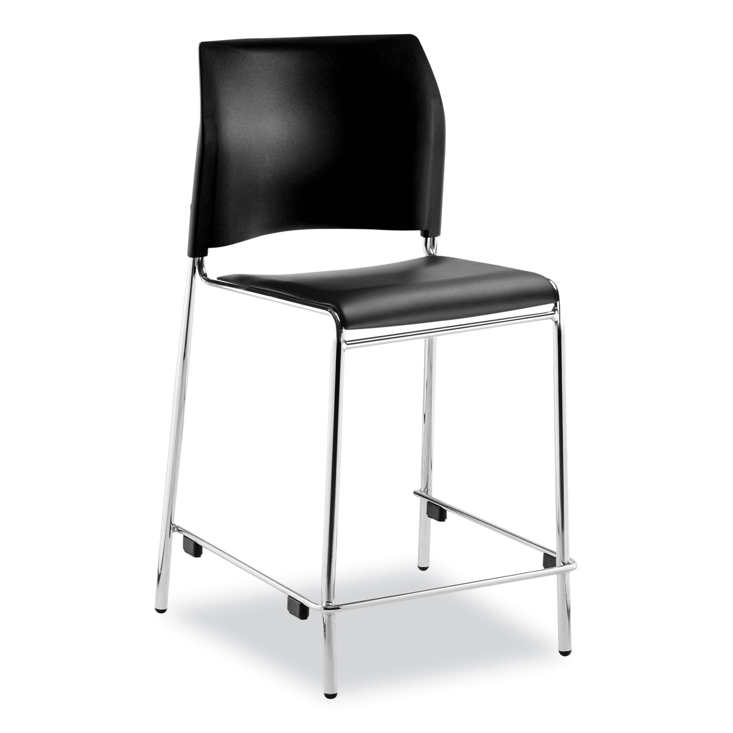 NPS® 8700 Series Cafetorium Plush Vinyl Stool, 24"H, Surface Color: Black, Frame Color: Chrome