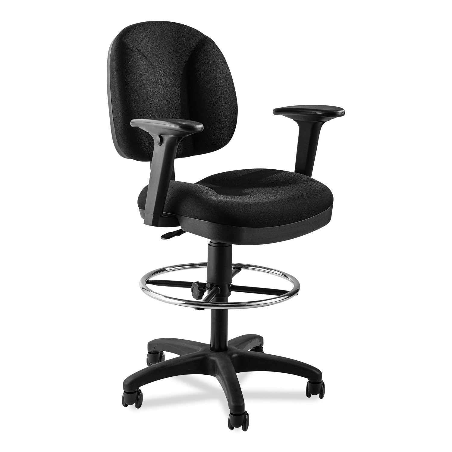 NPS® Comfort Task Stool with Arms, 24.5"-34.5" Height, Surface Color: Black, Frame Color: Black