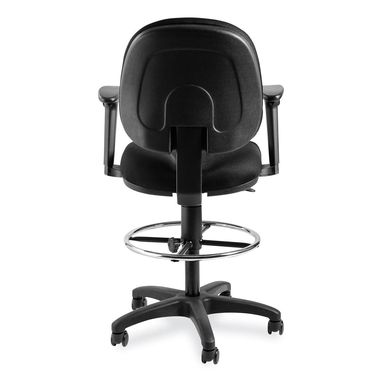 NPS® Comfort Task Stool with Arms, 24.5"-34.5" Height, Surface Color: Black, Frame Color: Black