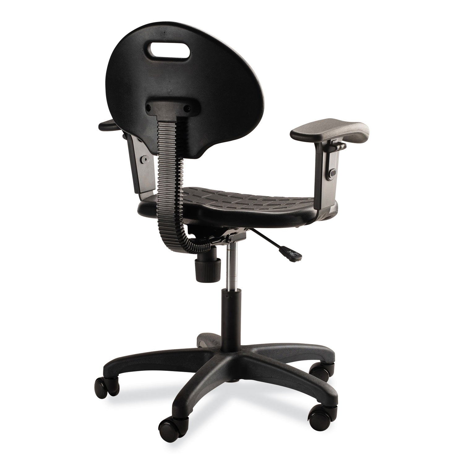 NPS® Polyurethane Task Chair with Arms, 16"-21" Height, Surface Color: Black, Frame Color: Black