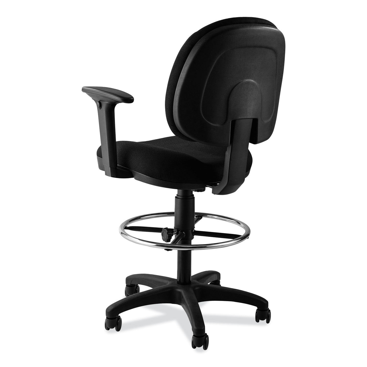 NPS® Comfort Task Stool with Arms, 24.5"-34.5" Height, Surface Color: Black, Frame Color: Black