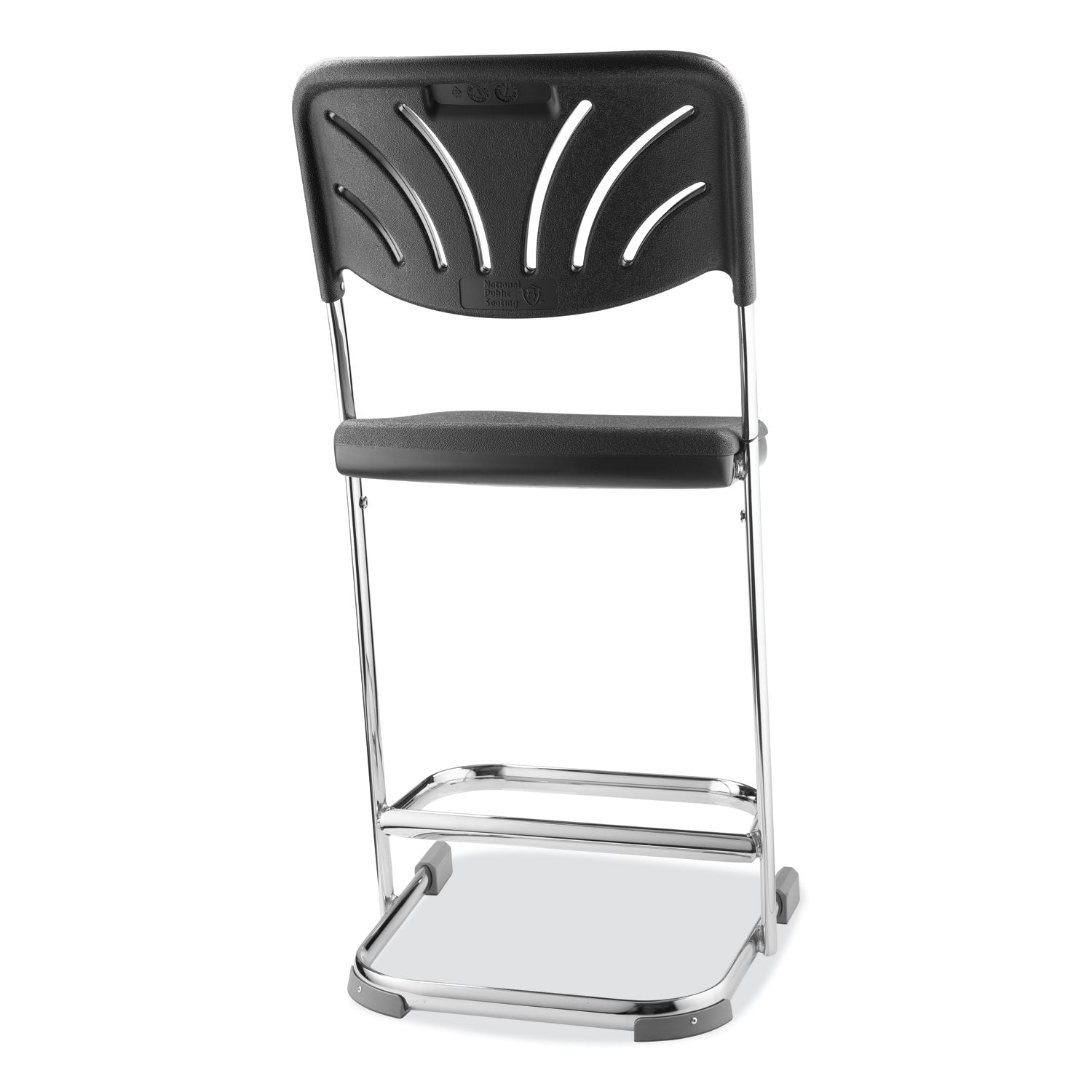 NPS® 22" Elephant Z-Stool with Backrest, Surface Color: Black, Frame Color: Chrome