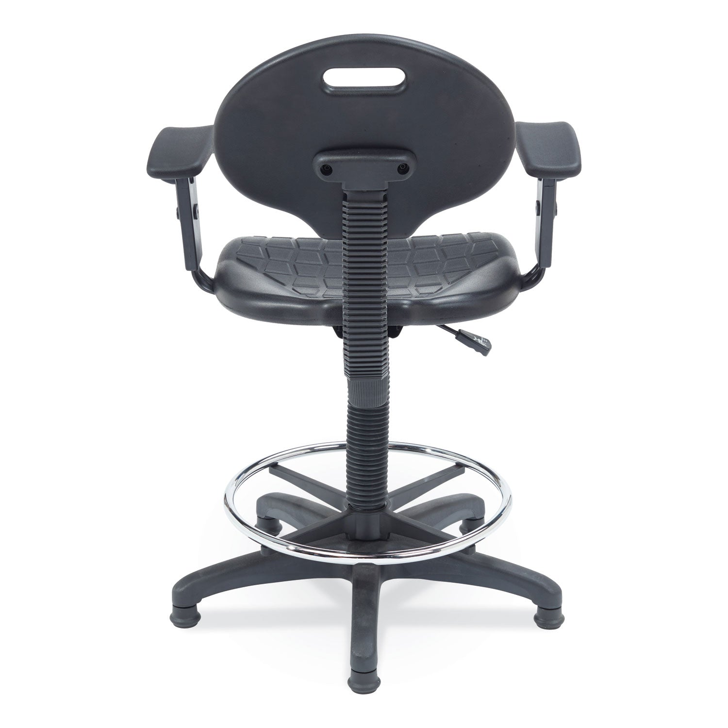 NPS® Polyurethane Task Stool with Arms, 22"-32" Height, Surface Color: Black, Frame Color: Black