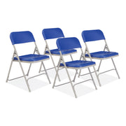 NPS® 800 Series Premium Lightweight Plastic Folding Chair, Pack of 4, Surface Color: Blue, Frame Color: Grey