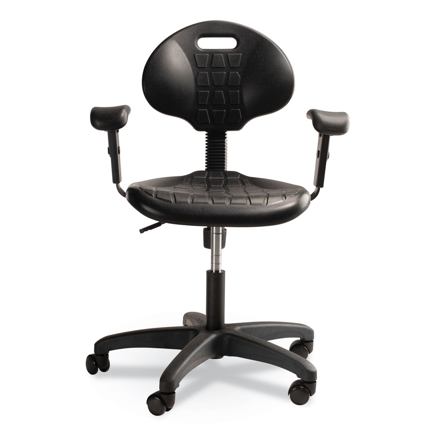 NPS® Polyurethane Task Chair with Arms, 16"-21" Height, Surface Color: Black, Frame Color: Black