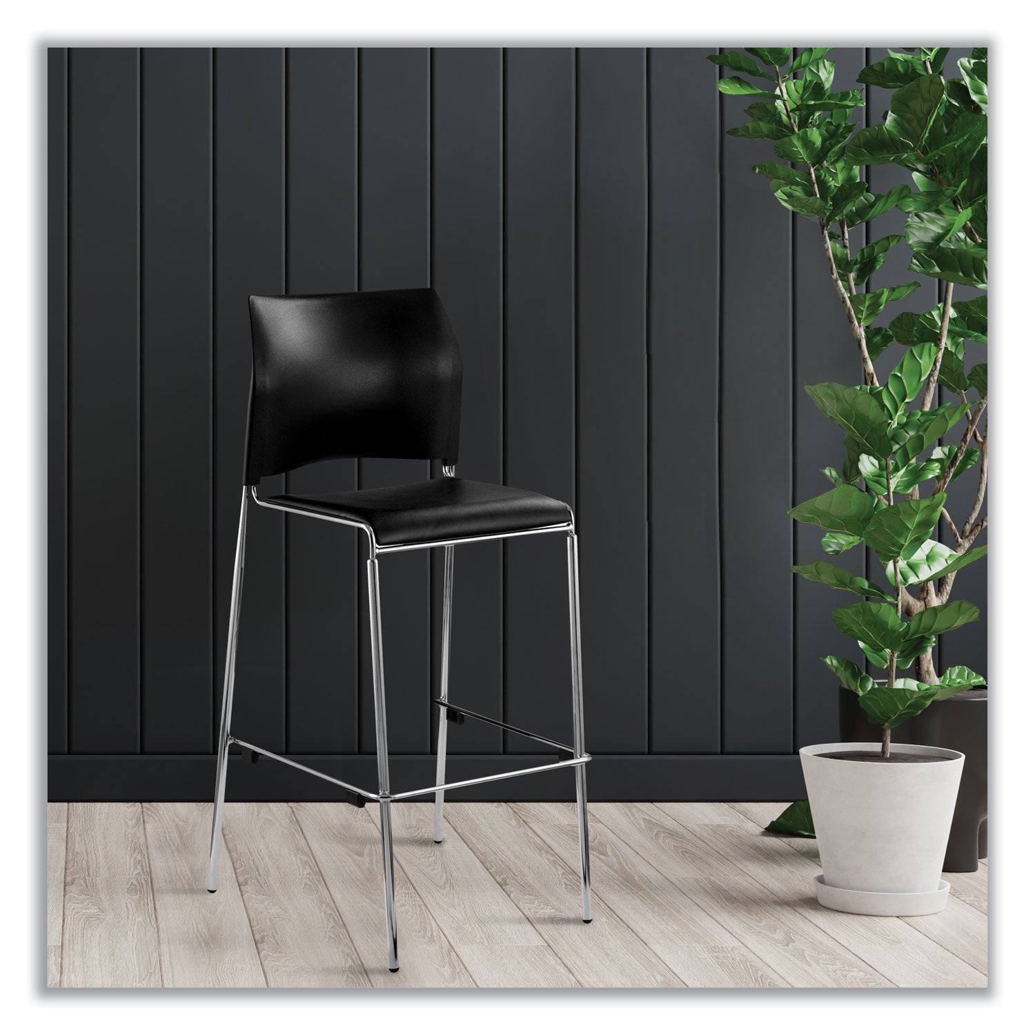 NPS® 8700 Series Cafetorium Plush Vinyl Stool, 30"H, Surface Color: Black, Frame Color: Chrome