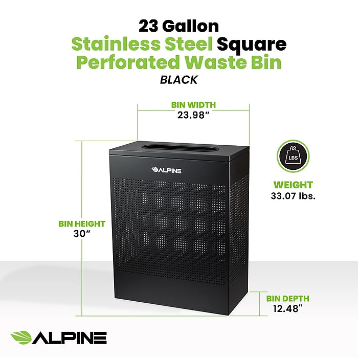 23 Gallon Black Perforated Metal Square Decorative Waste Receptacle