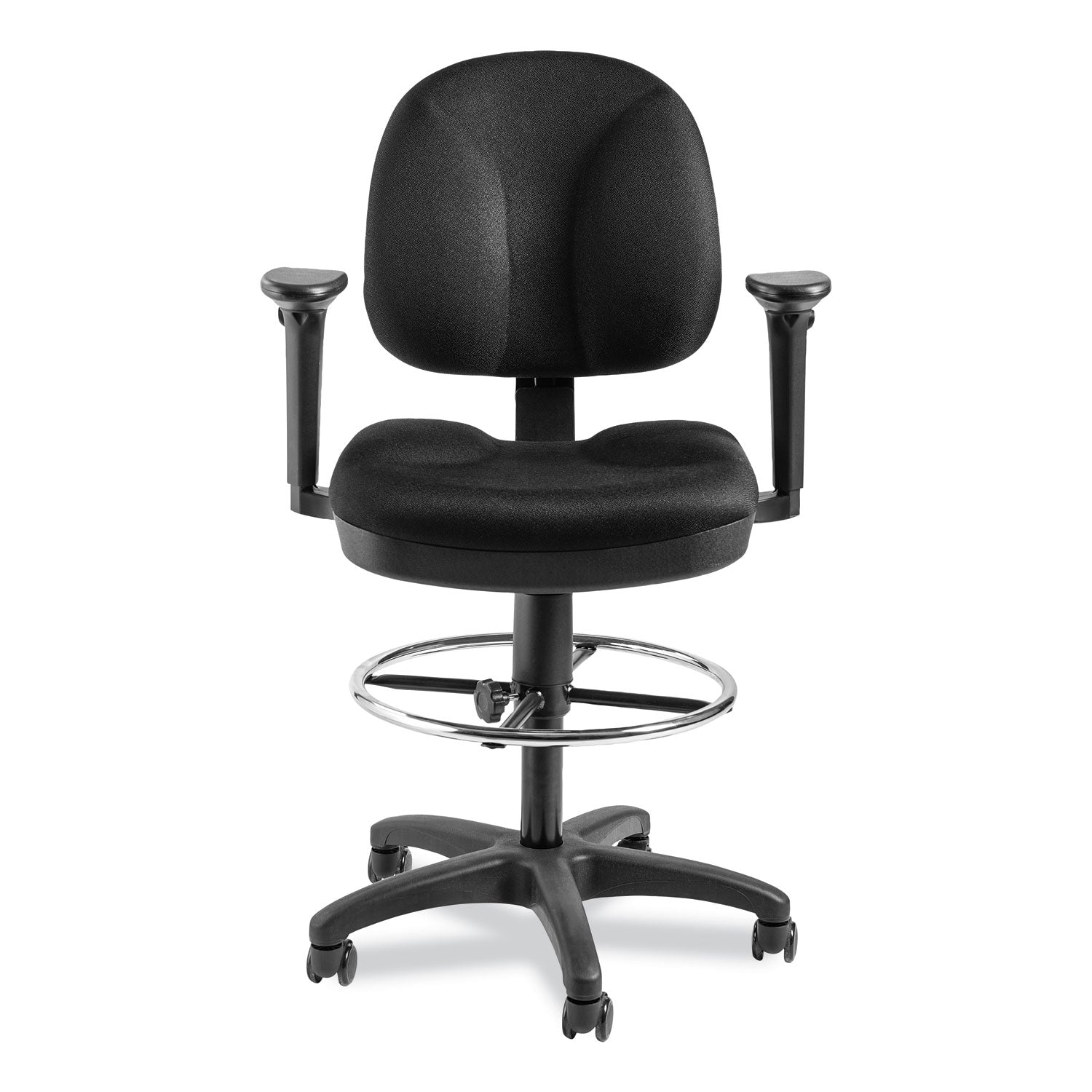 NPS® Comfort Task Stool with Arms, 24.5"-34.5" Height, Surface Color: Black, Frame Color: Black