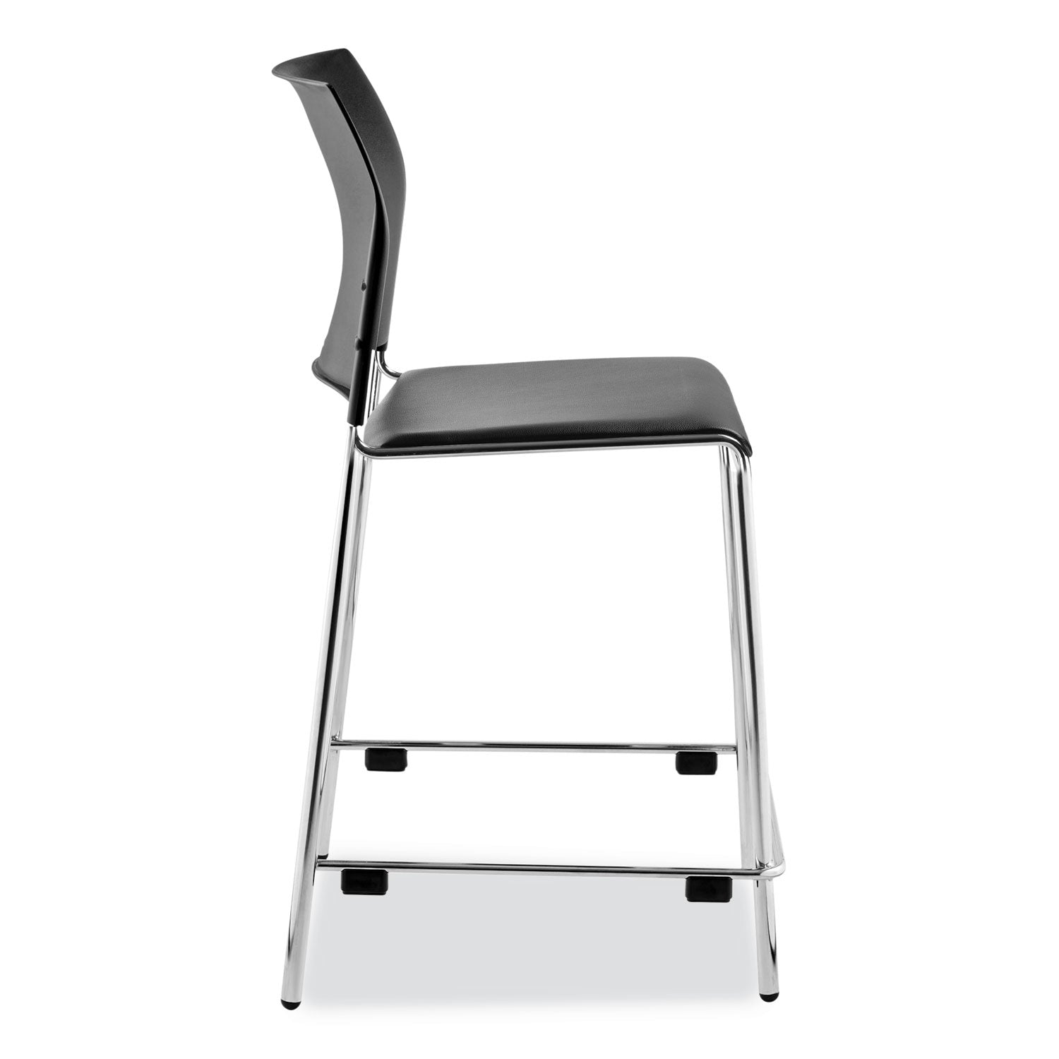 NPS® 8700 Series Cafetorium Plush Vinyl Stool, 24"H, Surface Color: Black, Frame Color: Chrome