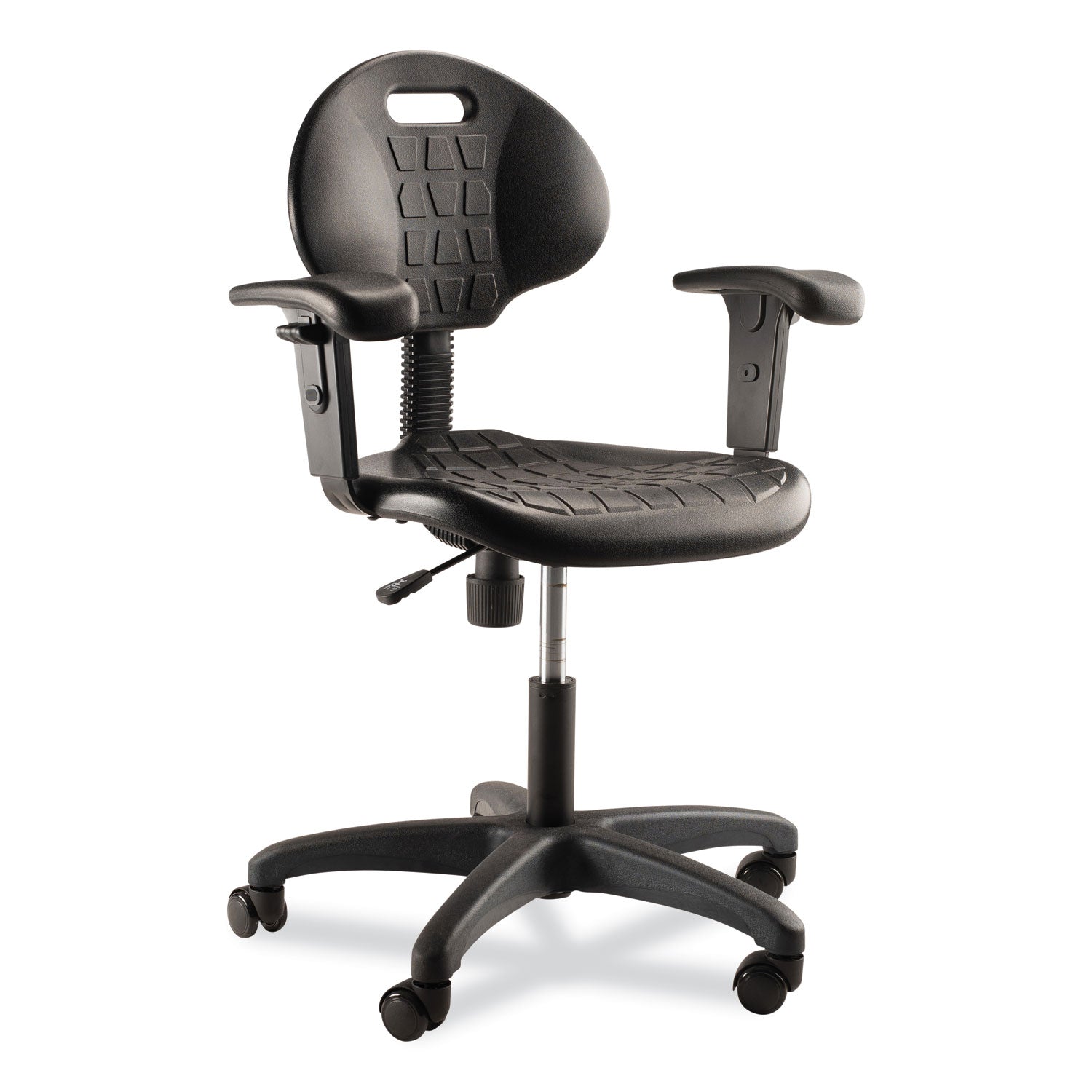 NPS® Polyurethane Task Chair with Arms, 16"-21" Height, Surface Color: Black, Frame Color: Black