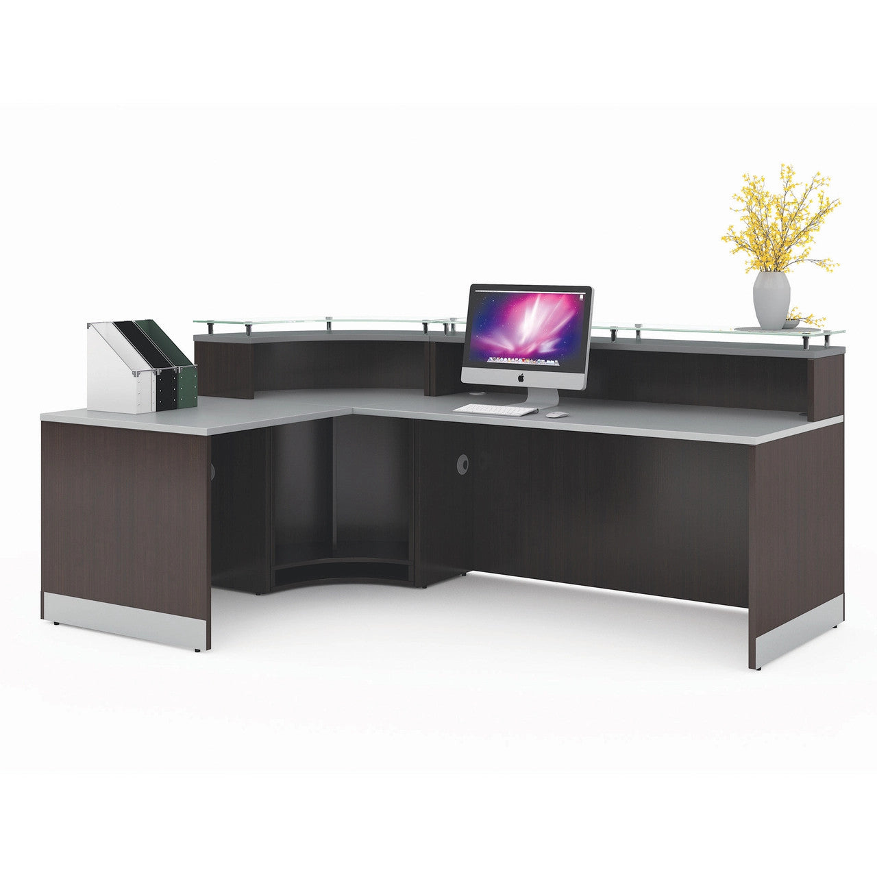 OfficeSource Cosmo Reception Typical - 94.5"W x 63''D x 41''H - Cordova Brown